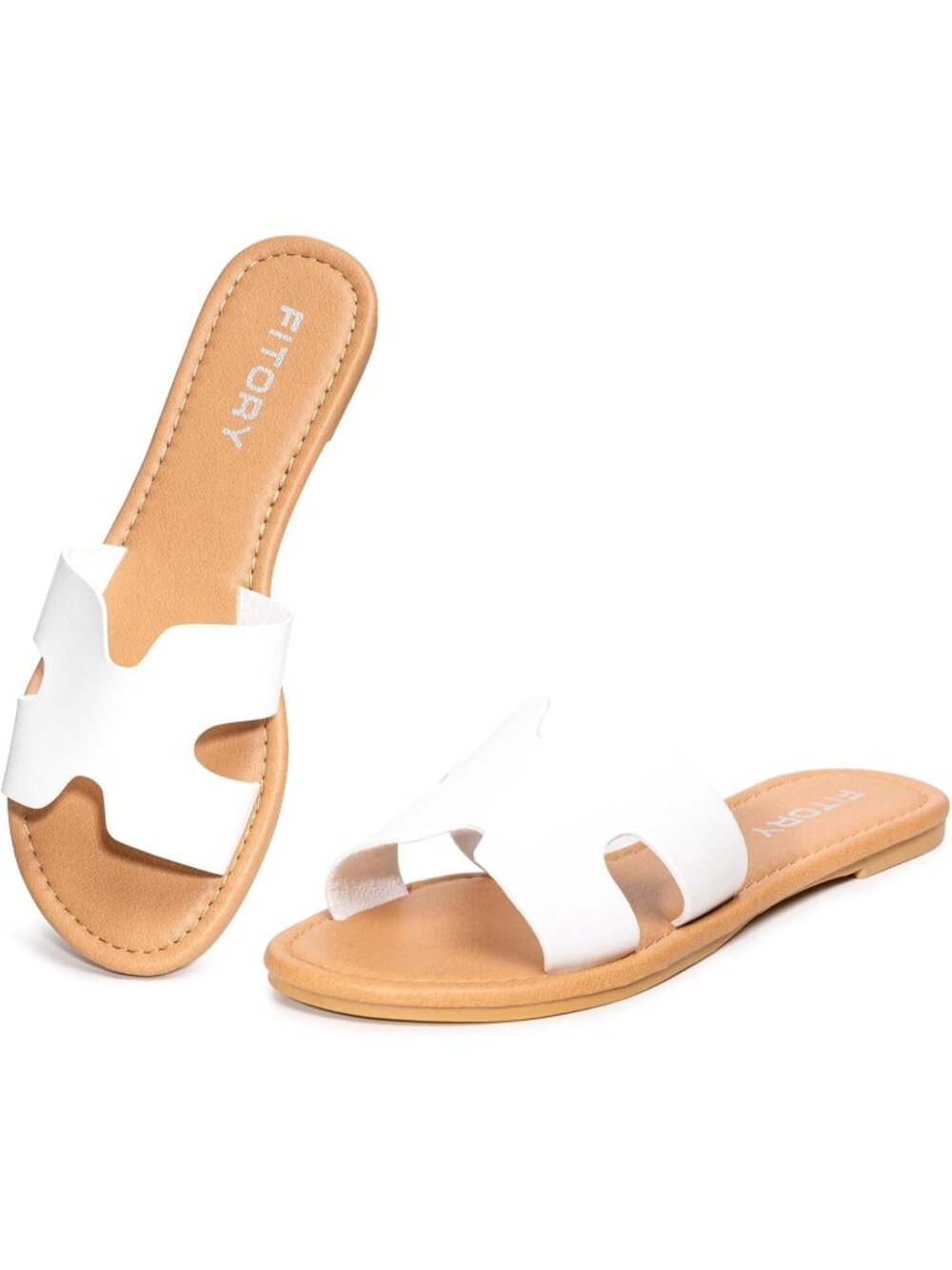 Women's White Faux Leather Comfortable Casual Fashion Round Toe Flat Sandals
